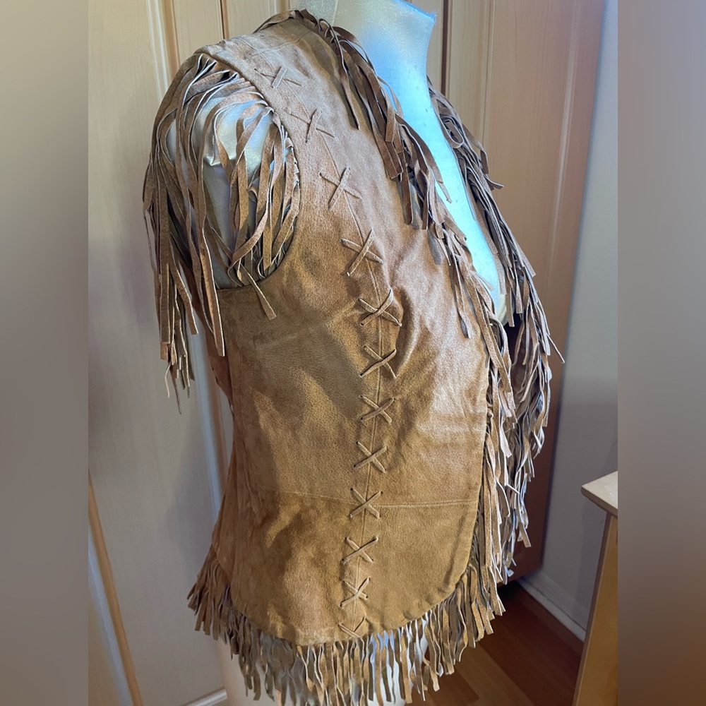 Vintage Rampage Tan Leather Fringe Vest - Picture 2 of 3